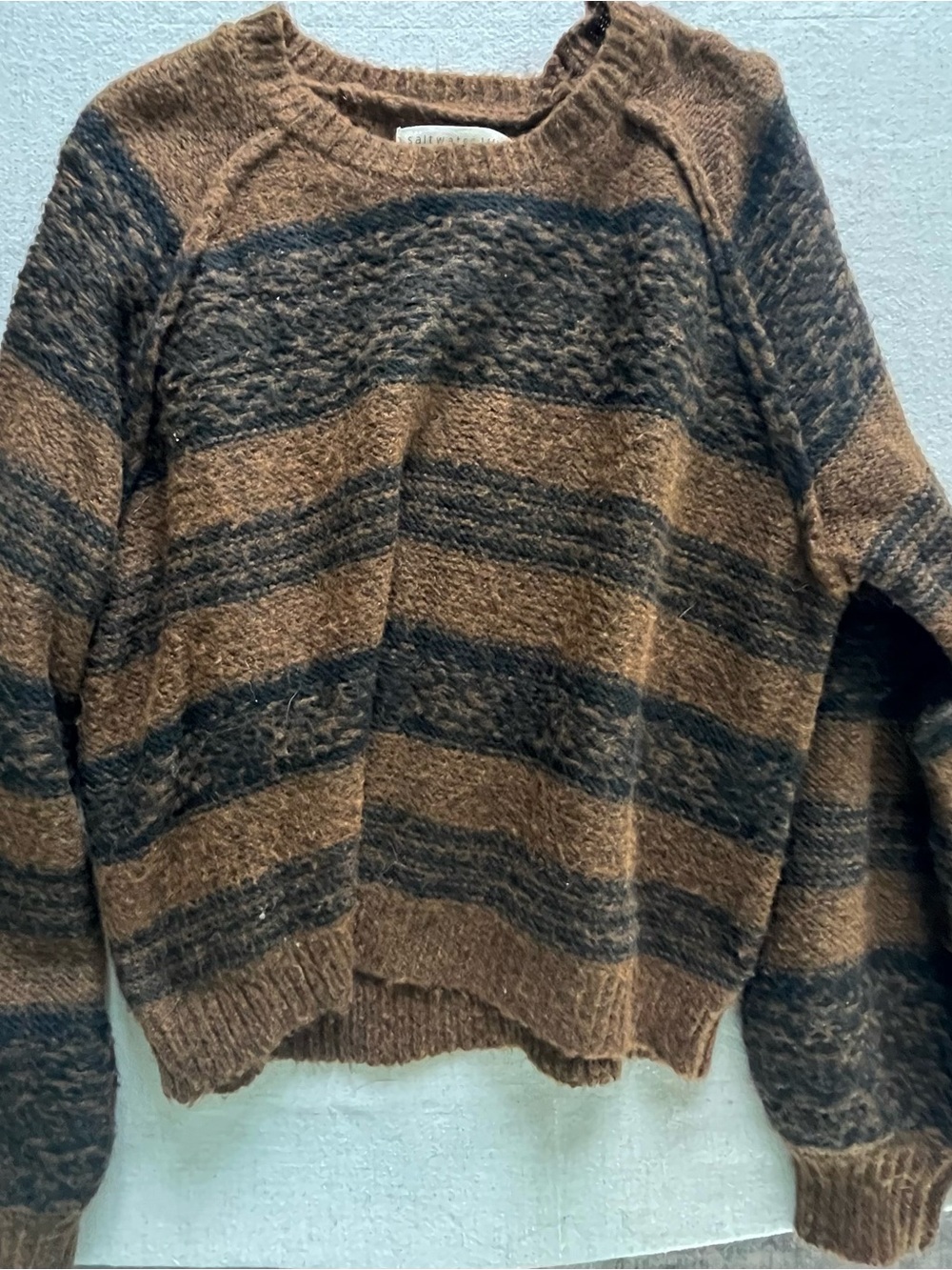 Saltwater Luxe Brown Striped Fuzzy Knit Sweater - Small
